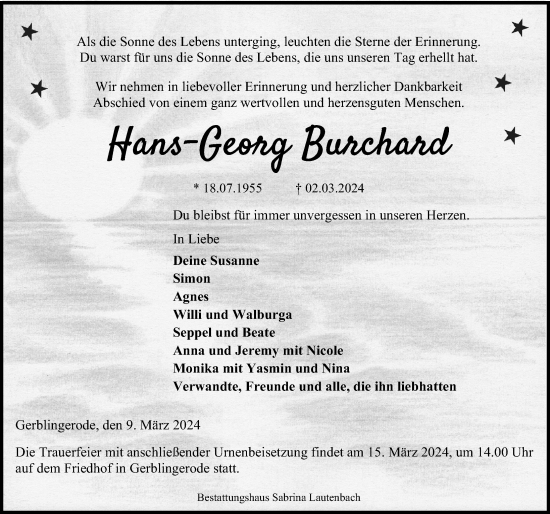 Traueranzeige von Hans-Georg Burchard von Göttinger Tageblatt