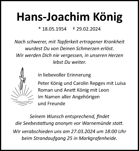 Traueranzeige von Hans-Joachim König von Ostsee-Zeitung GmbH