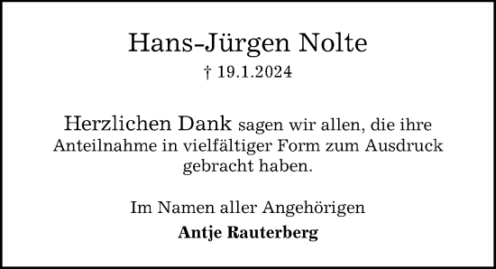 Traueranzeige von Hans-Jürgen Nolte von Peiner Allgemeine Zeitung