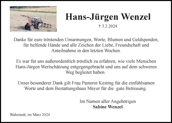 Traueranzeige von Hans-Jürgen Wenzel von Aller Zeitung
