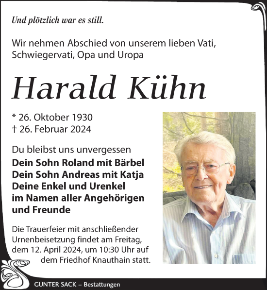 Traueranzeige von Harald Kühn von Leipziger Volkszeitung