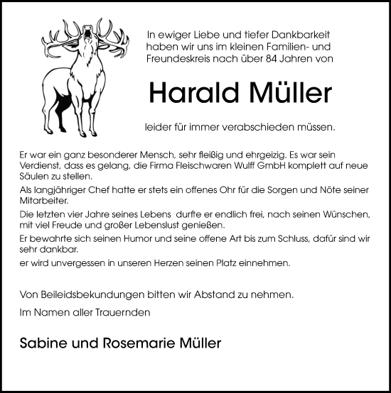Traueranzeige von Harald Müller von Göttinger Tageblatt