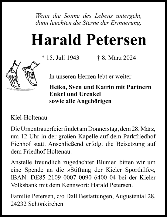 Traueranzeige von Harald Petersen von Kieler Nachrichten