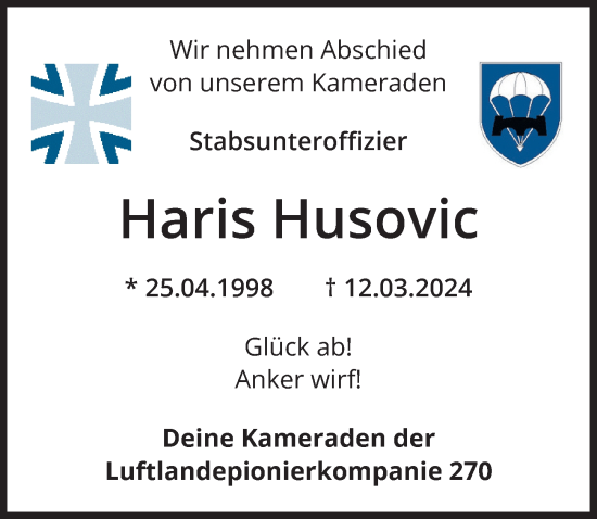Traueranzeige von Haris Husovic von Hannoversche Allgemeine Zeitung/Neue Presse