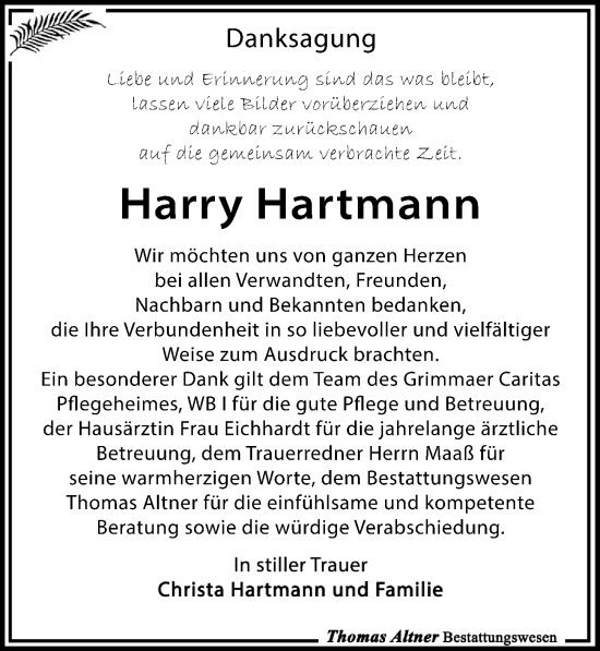 Traueranzeige von Harry Hartmann von Leipziger Volkszeitung