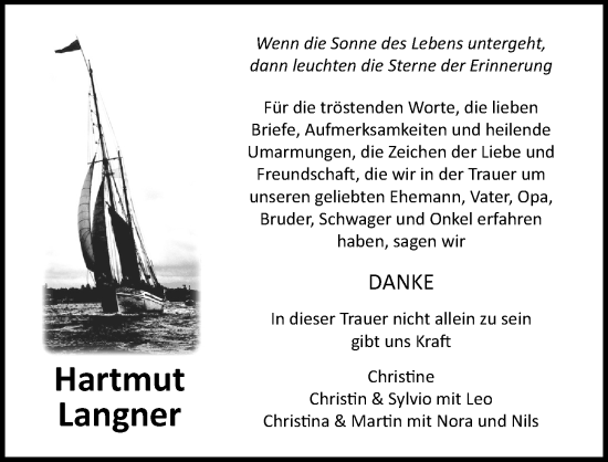Traueranzeige von Hartmut Langner von Ostsee-Zeitung GmbH