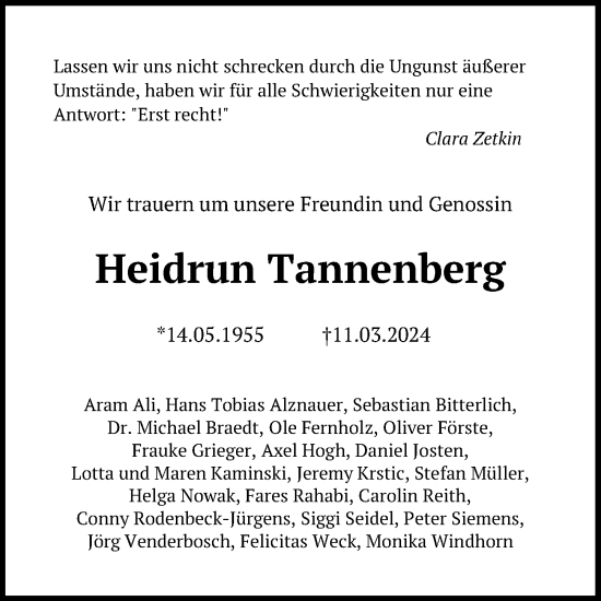 Traueranzeige von Heidrun Tannenberg von Hannoversche Allgemeine Zeitung/Neue Presse