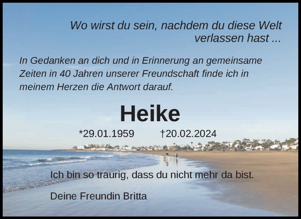  Traueranzeige für Heike  vom 06.03.2024 aus Göttinger Tageblatt
