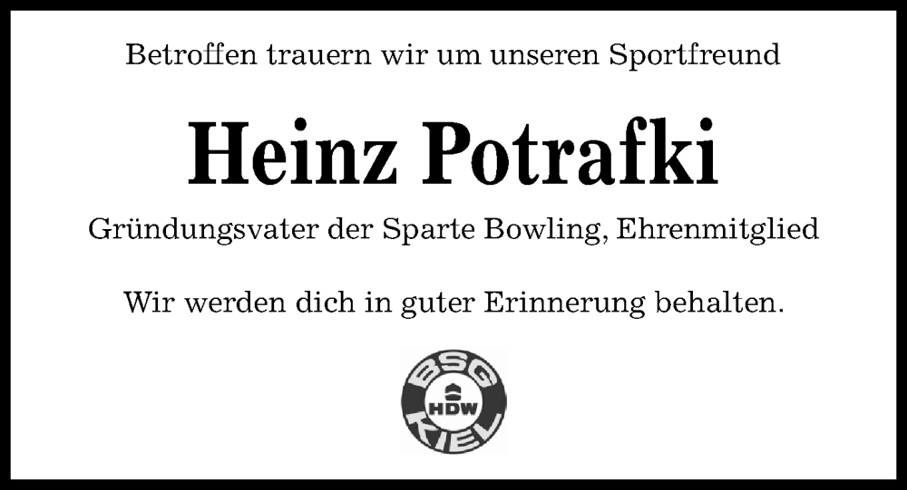  Traueranzeige für Heinz Potrafki vom 23.03.2024 aus Kieler Nachrichten