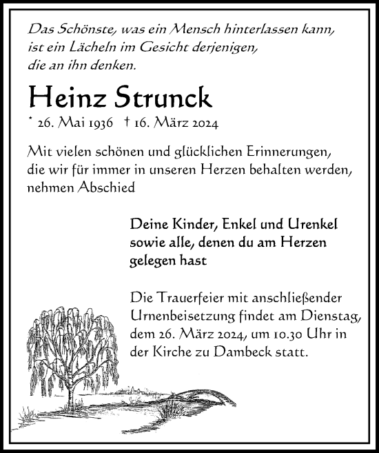 Traueranzeige von Heinz Strunck von Ostsee-Zeitung GmbH