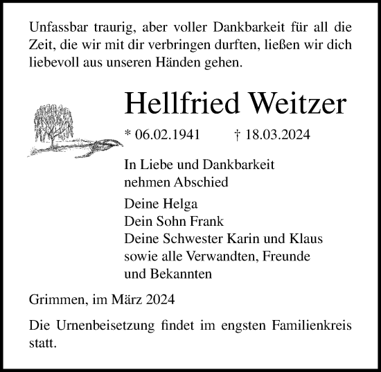 Traueranzeige von Hellfried Weitzer von Ostsee-Zeitung GmbH