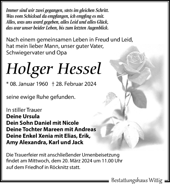 Traueranzeige von Holger Hessel von Leipziger Volkszeitung