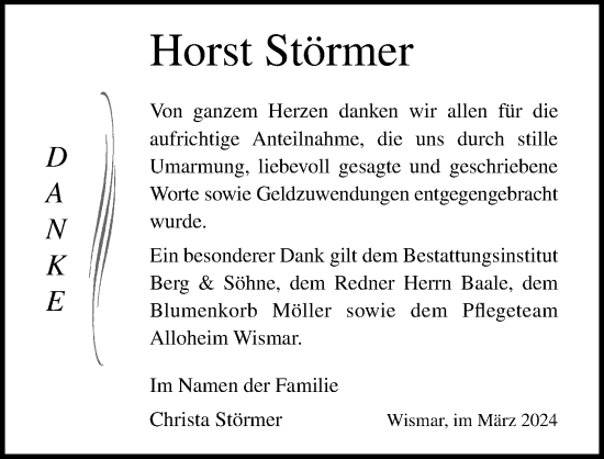 Traueranzeige von Horst Störmer von Ostsee-Zeitung GmbH