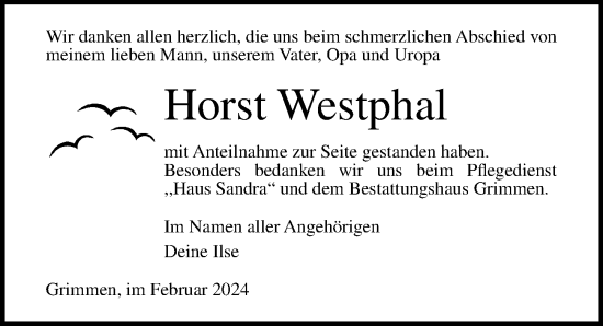 Traueranzeige von Horst Westphal von Ostsee-Zeitung GmbH