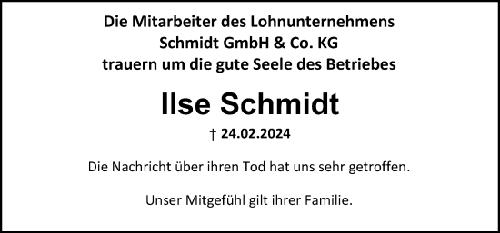 Traueranzeige von Ilse Schmidt von Göttinger Tageblatt