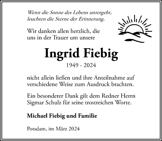 Traueranzeige von Ingrid Fiebig von Märkischen Allgemeine Zeitung