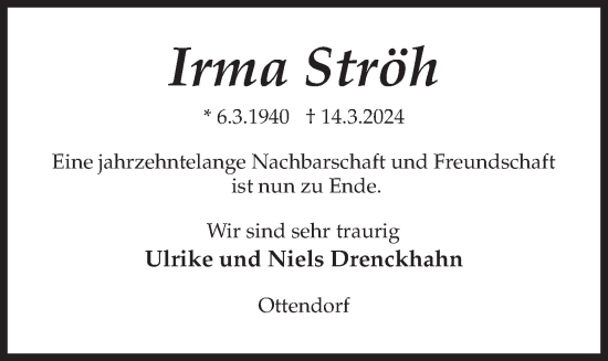 Traueranzeige von Irma Ströh von Kieler Nachrichten