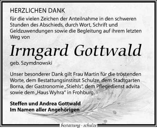 Traueranzeige von Irmgard Gottwald von Leipziger Volkszeitung