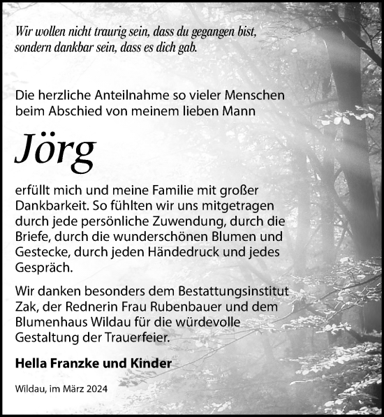 Traueranzeige von Jörg  von Märkischen Allgemeine Zeitung