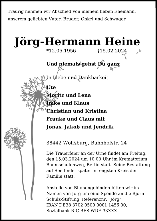 Traueranzeige von Jörg-Hermann Heine von Aller Zeitung