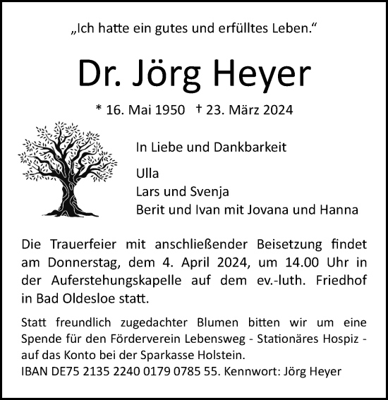 Traueranzeige von Jörg Heyer von Lübecker Nachrichten