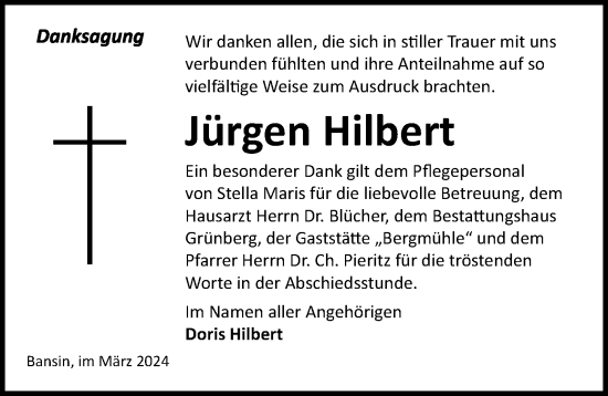 Traueranzeige von Jürgen Hilbert von Ostsee-Zeitung GmbH