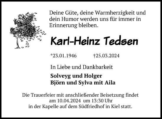 Traueranzeige von Kari-Heinz Tedsen von Kieler Nachrichten