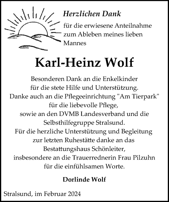 Traueranzeige von Karl-Heinz Wolf von Ostsee-Zeitung GmbH
