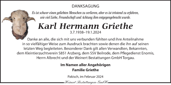 Traueranzeige von Karl Hermann Griethe von Torgauer Zeitung