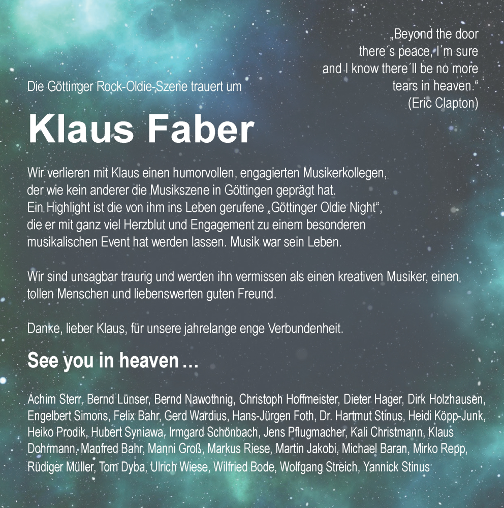  Traueranzeige für Klaus Faber vom 16.03.2024 aus Göttinger Tageblatt