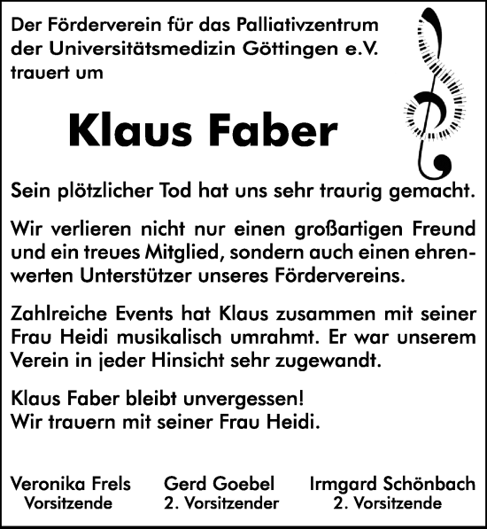 Traueranzeige von Klaus Faber von Göttinger Tageblatt
