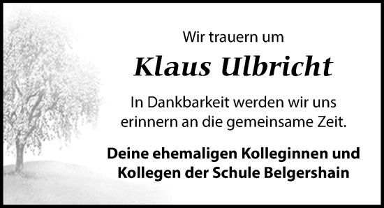 Traueranzeige von Klaus Ulbricht von Leipziger Volkszeitung