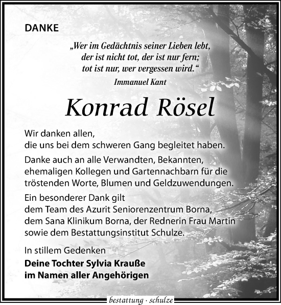 Traueranzeige von Konrad Rösel von Leipziger Volkszeitung