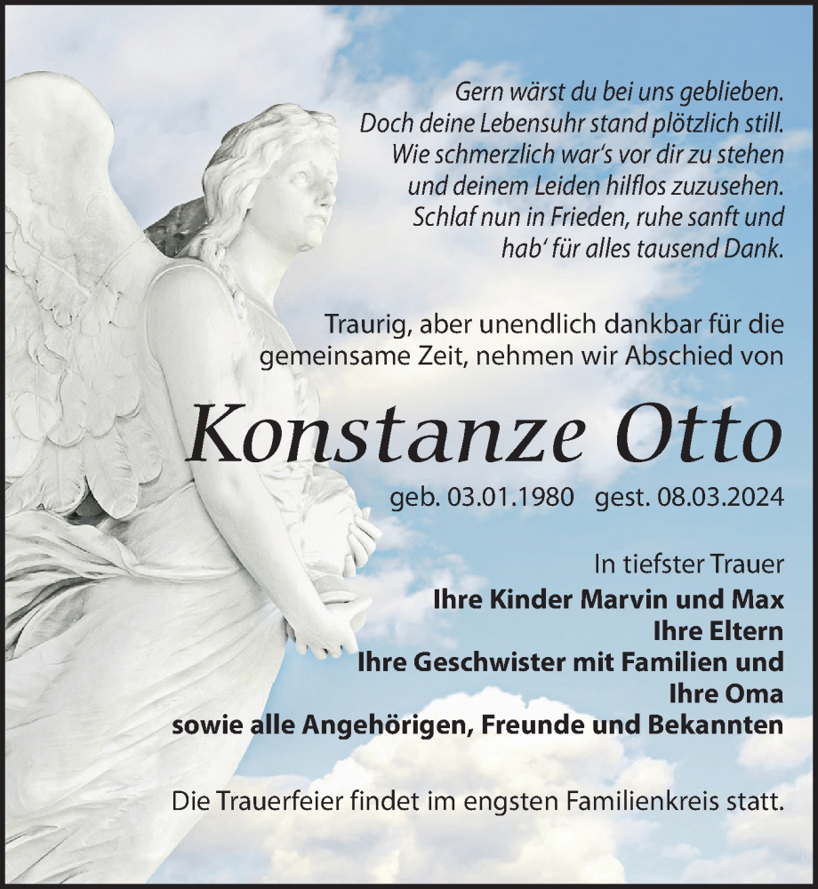  Traueranzeige für Konstanze Otto vom 16.03.2024 aus Leipziger Volkszeitung