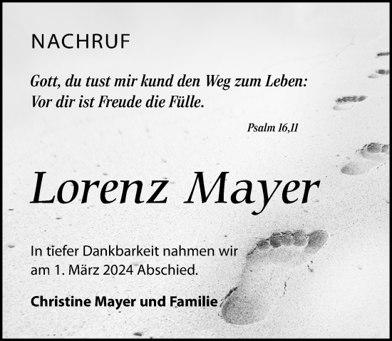 Traueranzeige von Lorenz Mayer von Wochenspiegel