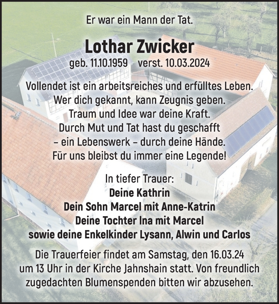  Traueranzeige für Lothar Zwicker vom 13.03.2024 aus Leipziger Volkszeitung
