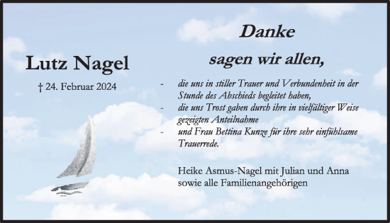 Traueranzeige von Lutz Nagel von Kieler Nachrichten