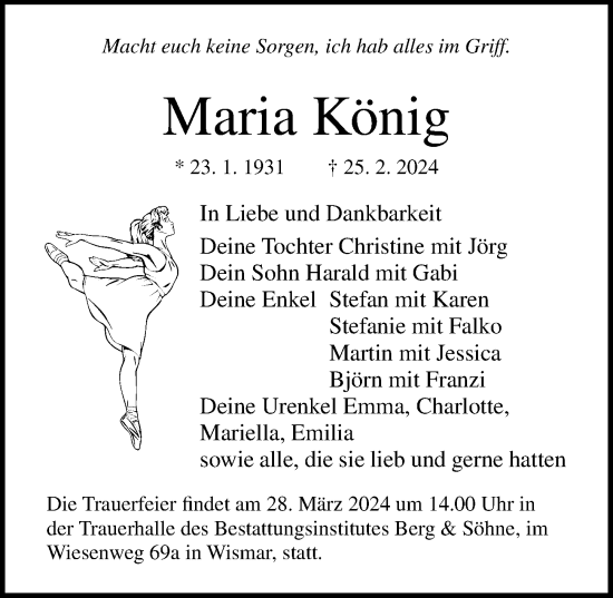 Traueranzeige von Maria König von Ostsee-Zeitung GmbH