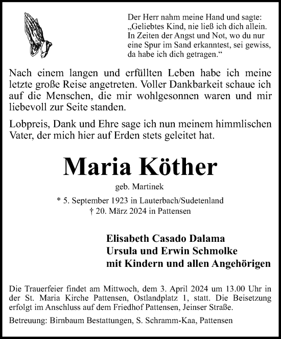 Traueranzeige von Maria Köther von Hannoversche Allgemeine Zeitung/Neue Presse