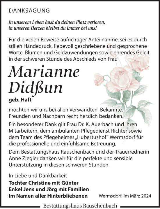 Traueranzeige von Marianne Didßun von Leipziger Volkszeitung