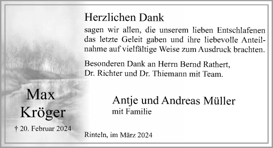 Traueranzeige von Max Kröger von Schaumburger Nachrichten und Schaumburger Zeitung/ Landes-Zeitung