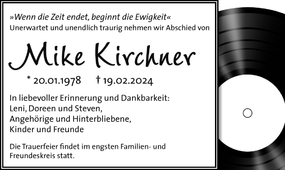  Traueranzeige für Mike Kirchner vom 02.03.2024 aus Ostsee-Zeitung GmbH