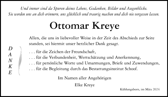 Traueranzeige von Ottomar Kreye von Ostsee-Zeitung GmbH