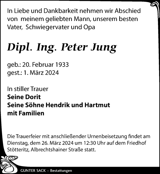 Traueranzeige von Peter Jung von Leipziger Volkszeitung