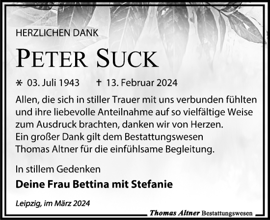 Traueranzeige von Peter Suck von Leipziger Volkszeitung