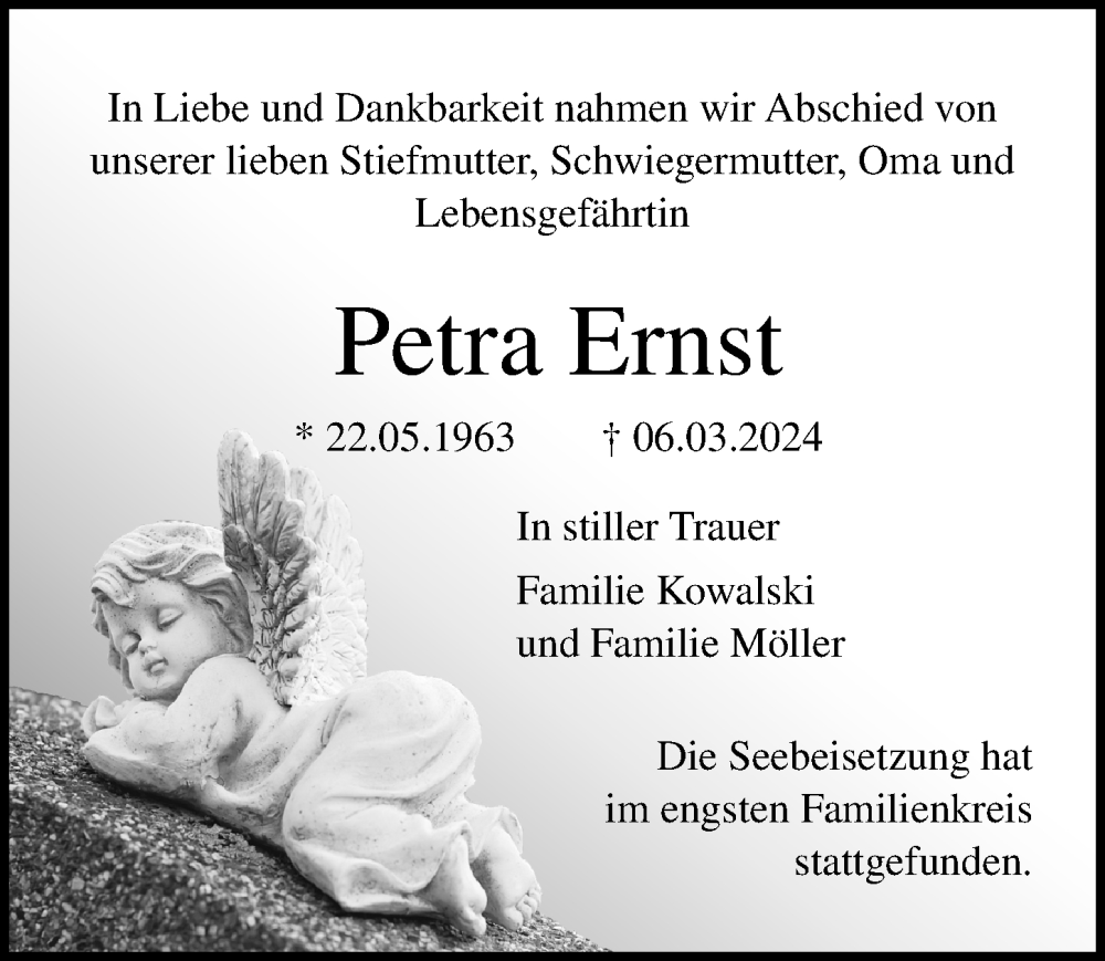  Traueranzeige für Petra Ernst vom 24.03.2024 aus Lübecker Nachrichten