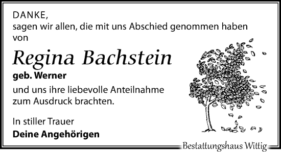 Traueranzeige von Regina Bachstein von Leipziger Volkszeitung
