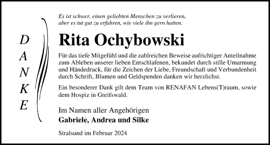 Traueranzeige von Rita Ochybowski von Ostsee-Zeitung GmbH