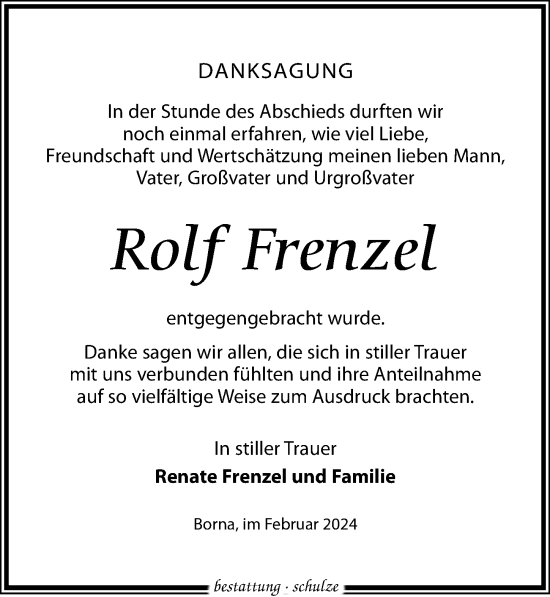 Traueranzeige von Rolf Frenzel von Leipziger Volkszeitung