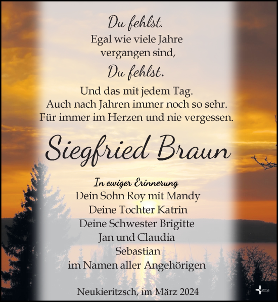 Traueranzeige von Siegfried Braun von Leipziger Volkszeitung
